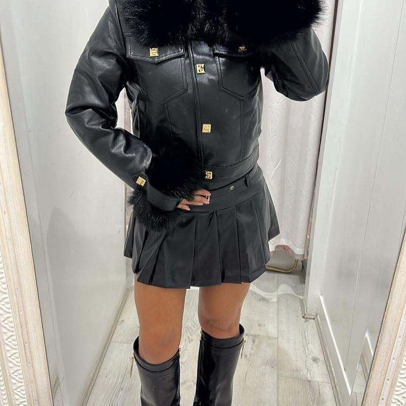 Yasmin Pu Leather Jacket With Fur Detailing