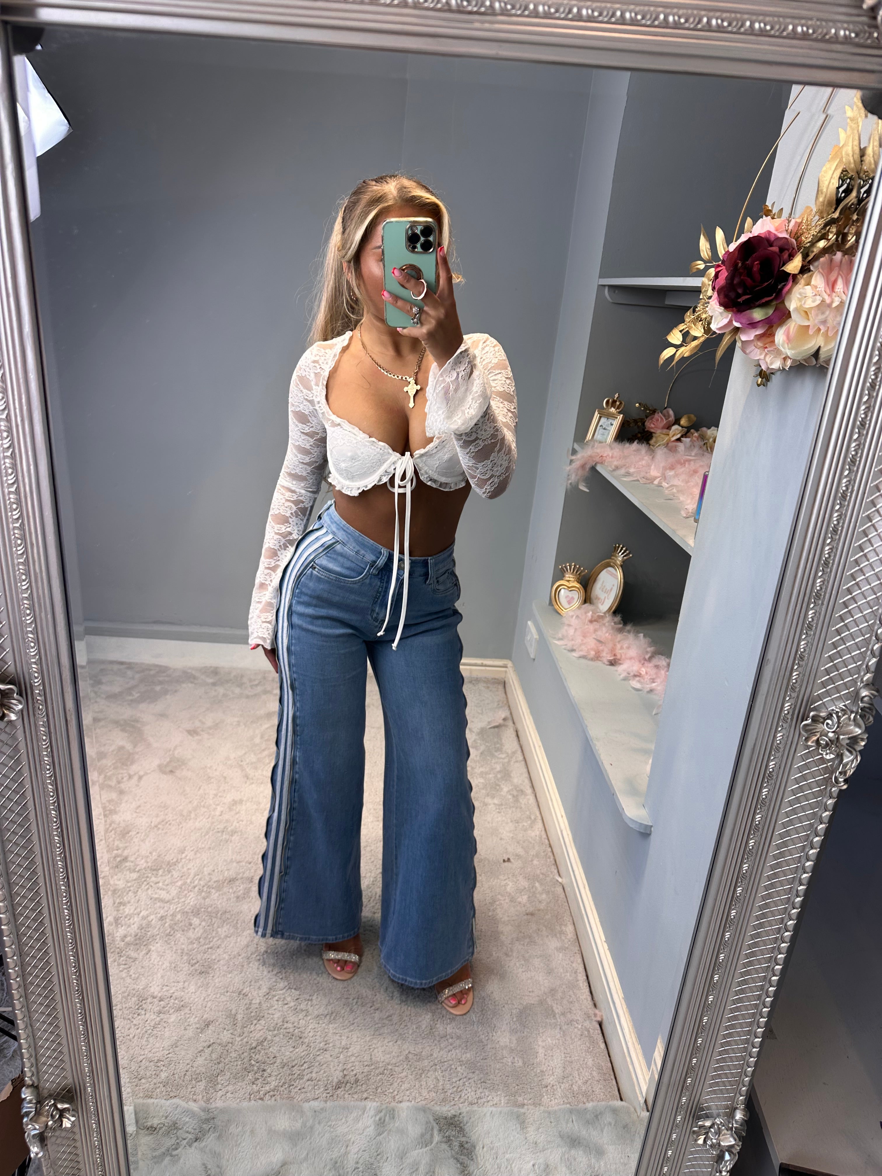 ARIANNA baggy jeans with stripe zipper pant