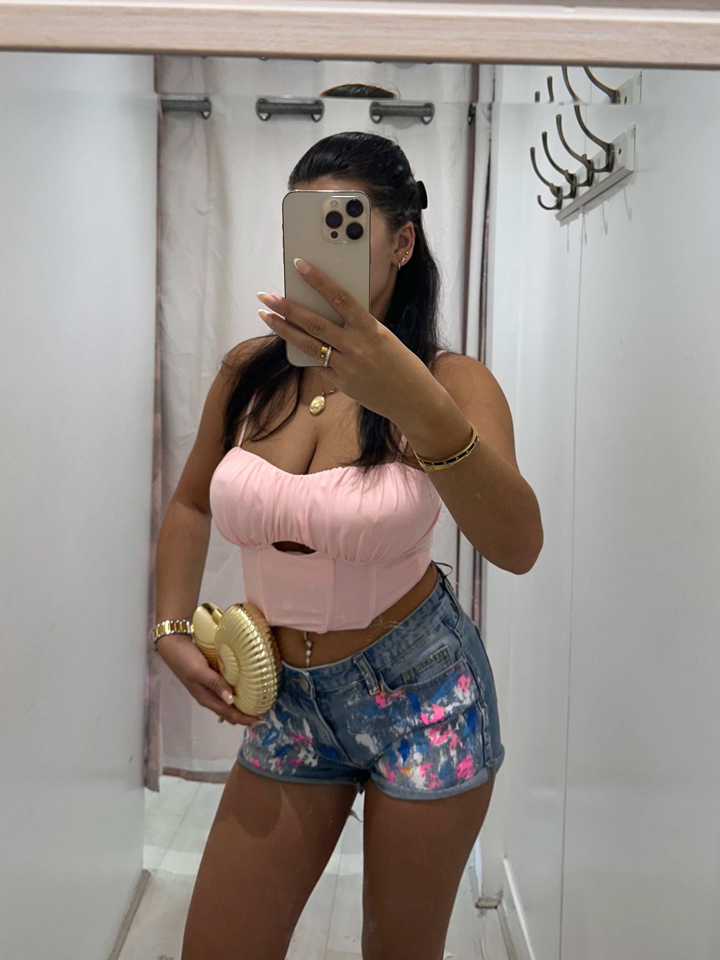 ANGEL Painted Denim Shorts with stylish floral design for women’s summer fashion