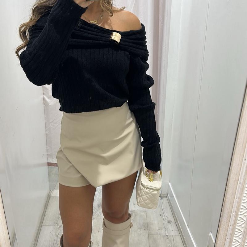 MAE Off Bardot Jumper With Buckle Detail