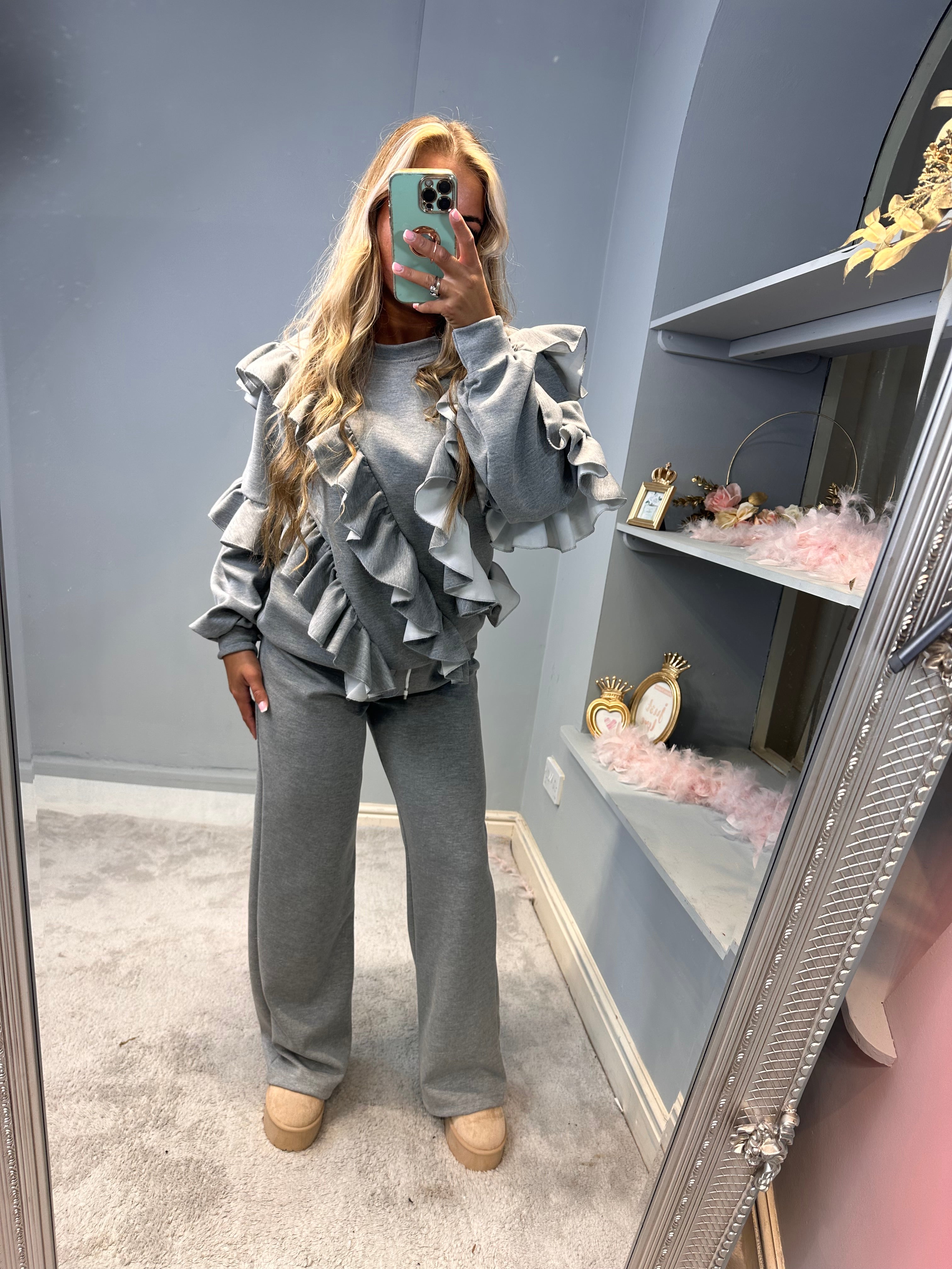 Ladies Fleeced Ruffled Flare & Frilly Long Sleeve Loungewear