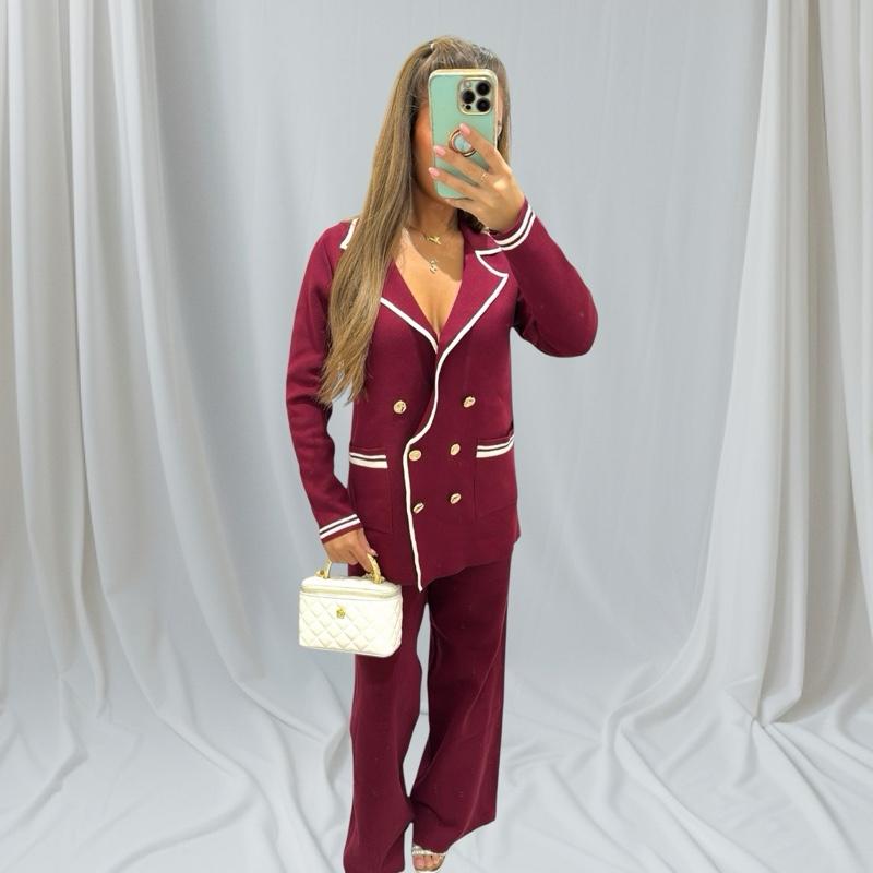 Fawn Cardigan With Gold Button Trousers