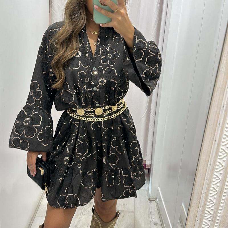 Tia Fitted Printed Long Sleeve Dress