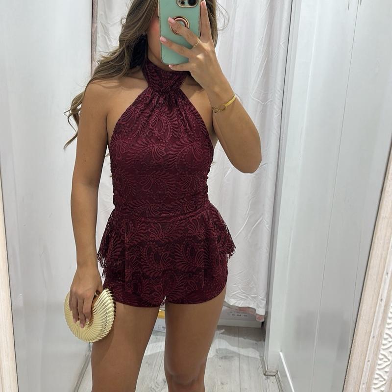 Dayna Red Halter Neck Playsuit
