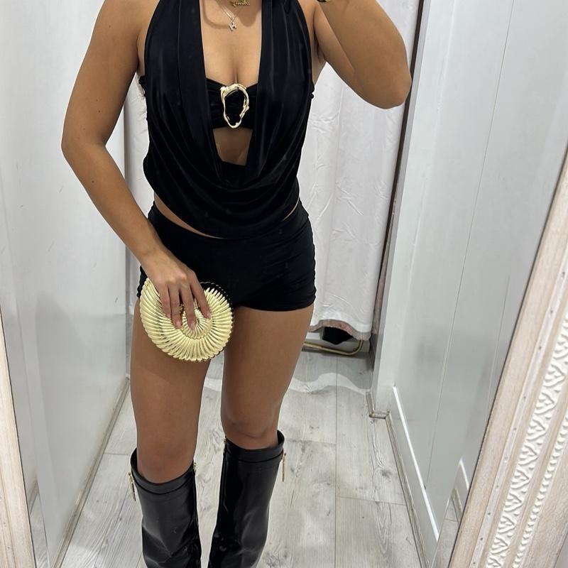 Women’s black bandeau bralette and shorts coord, Ashton sleeveless fashion set.