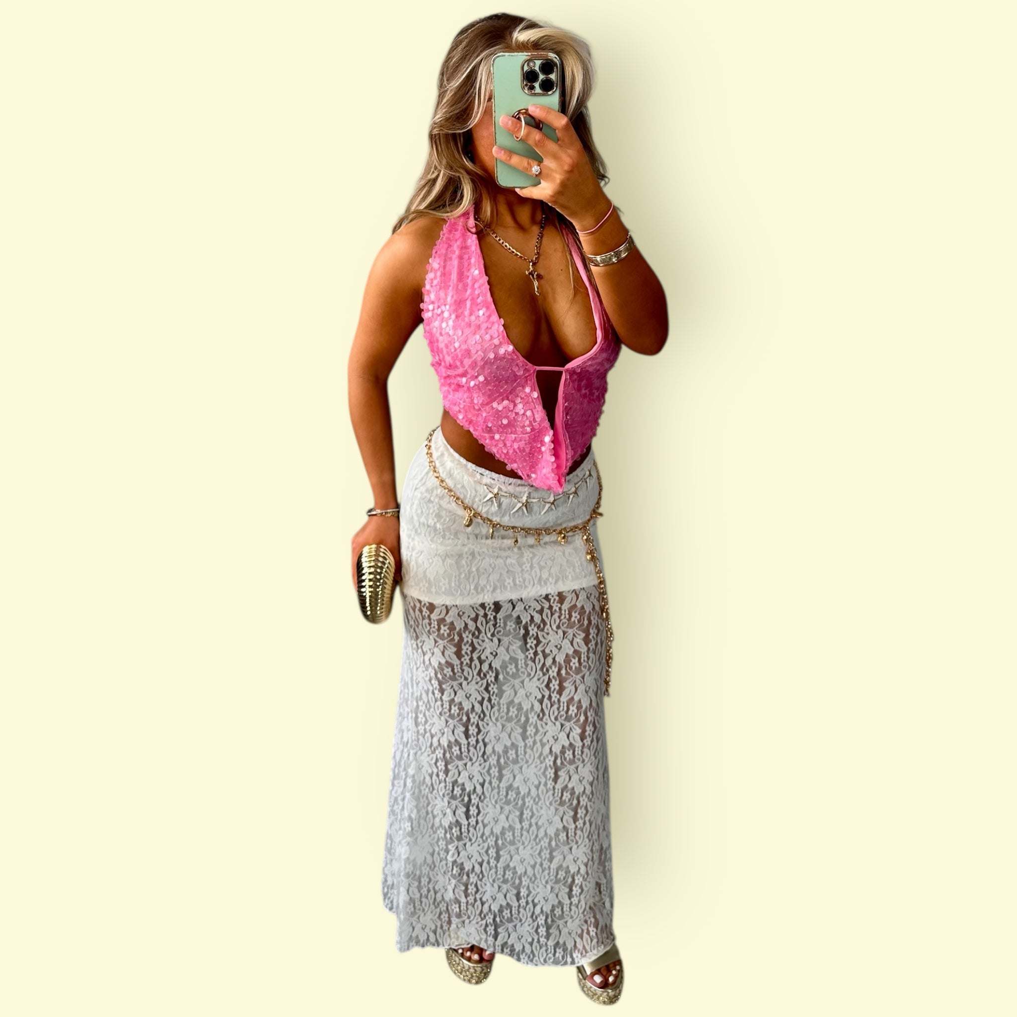 JANE Long Lace Maxi Skirt elegant flowing design with delicate lace detailing