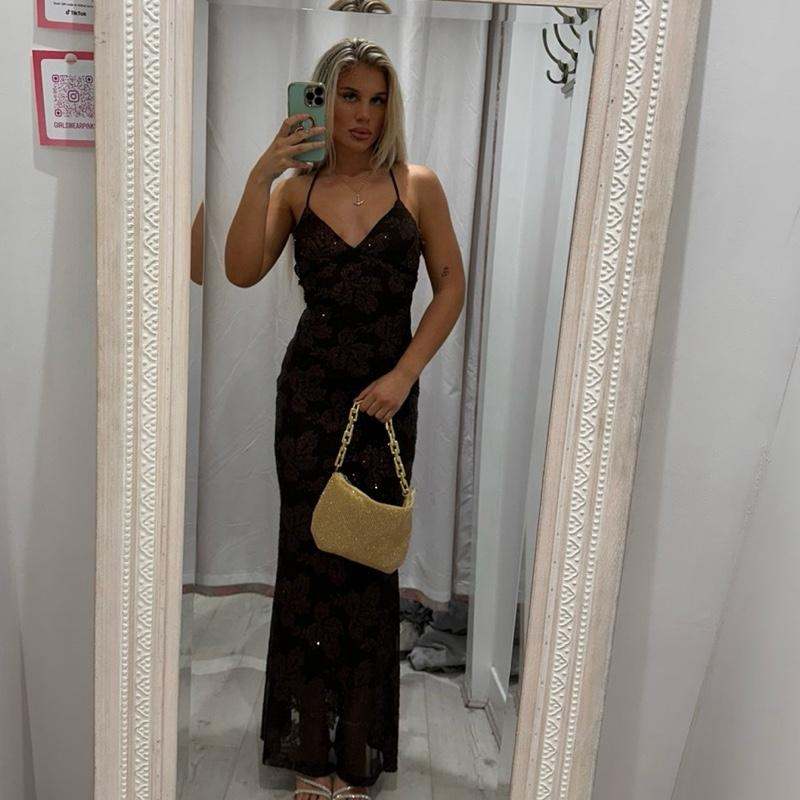MIRELLE Sequin Open Back Maxi Dress