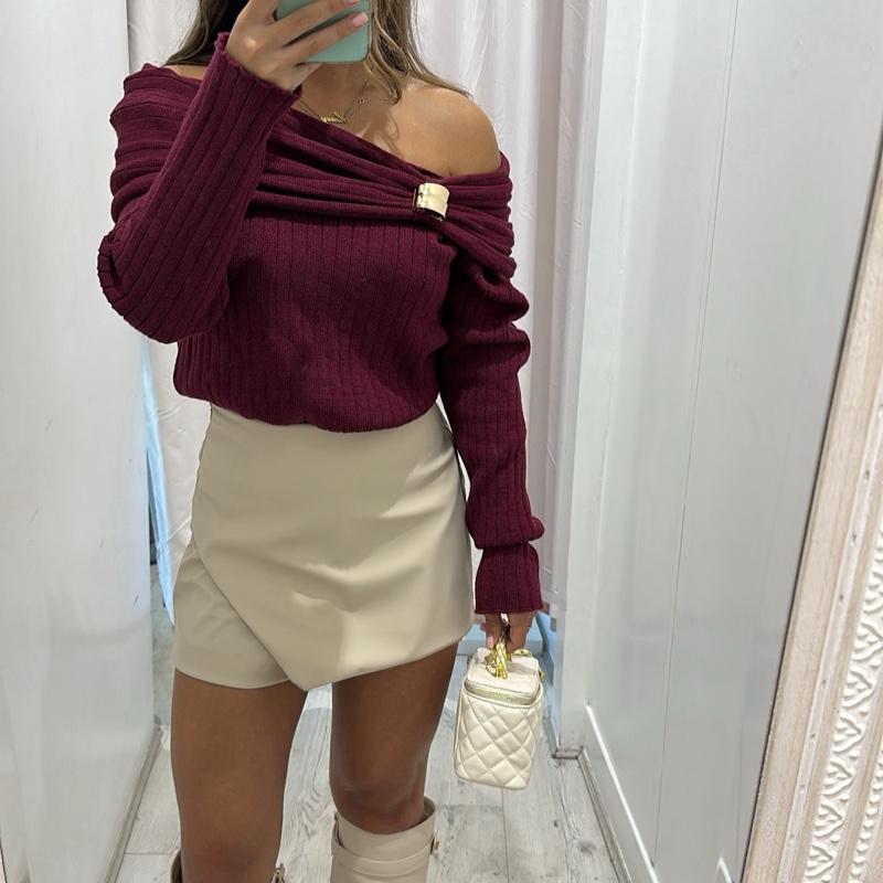MAE Off Bardot Jumper With Buckle Detail