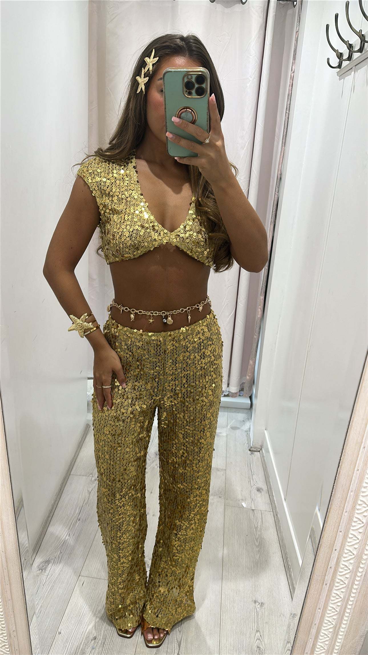 PACHA Knitted Sequin Golden Holiday Set festive two-piece outfit with sparkling sequins