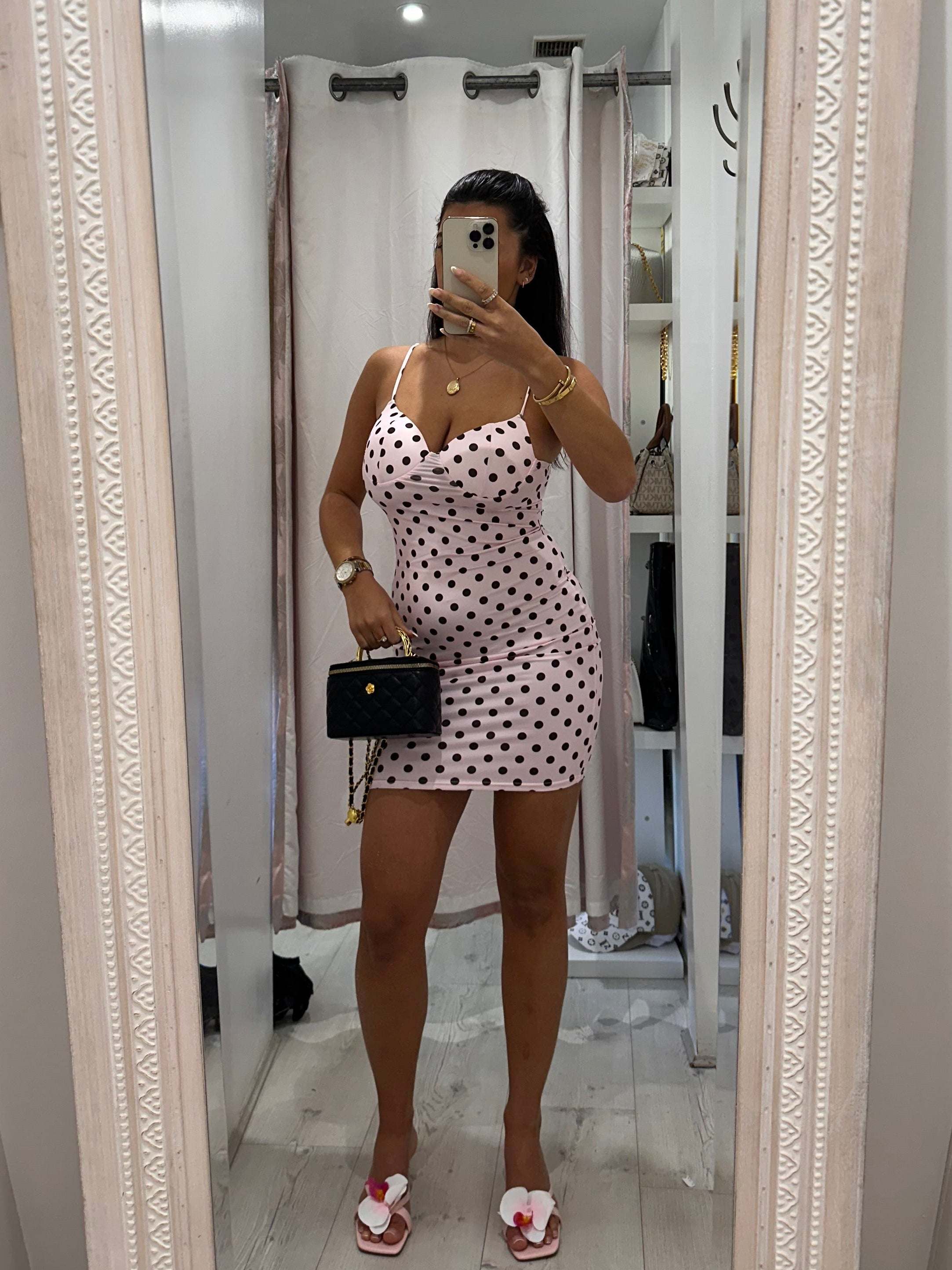 VERITY Polka Dot Mini Dress - White with Black Dots, Sleeveless, V-Neck, Summer Style, Perfect for Casual Wear