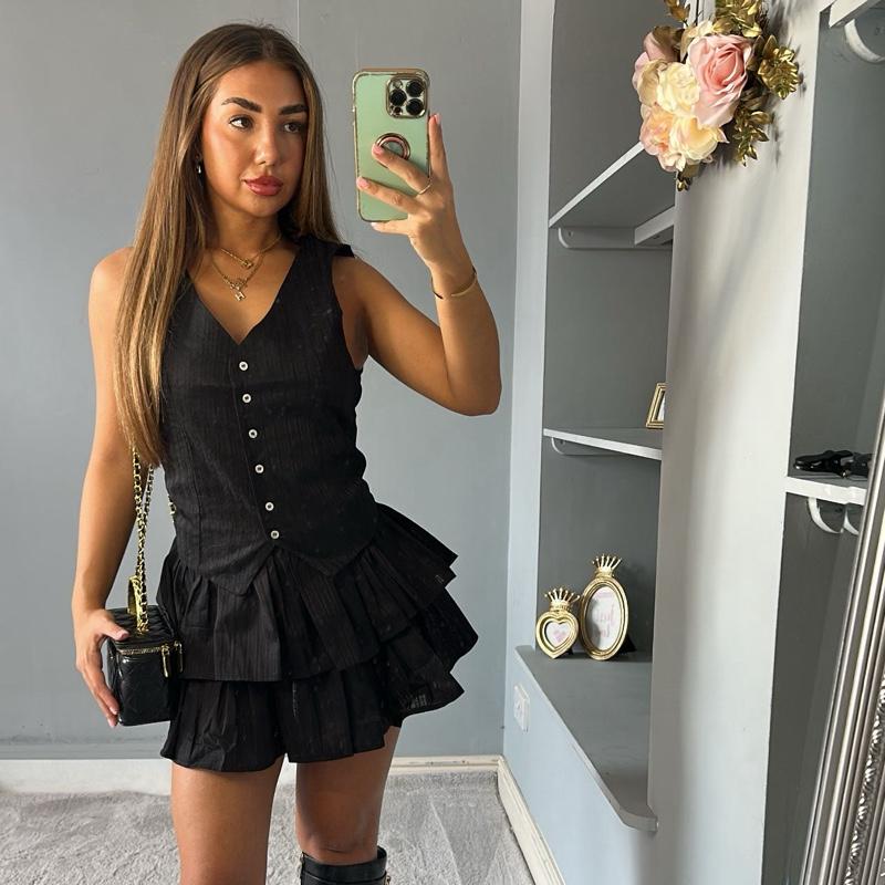 Holly Ruffled Skirt Button Waistcoat playsuit
