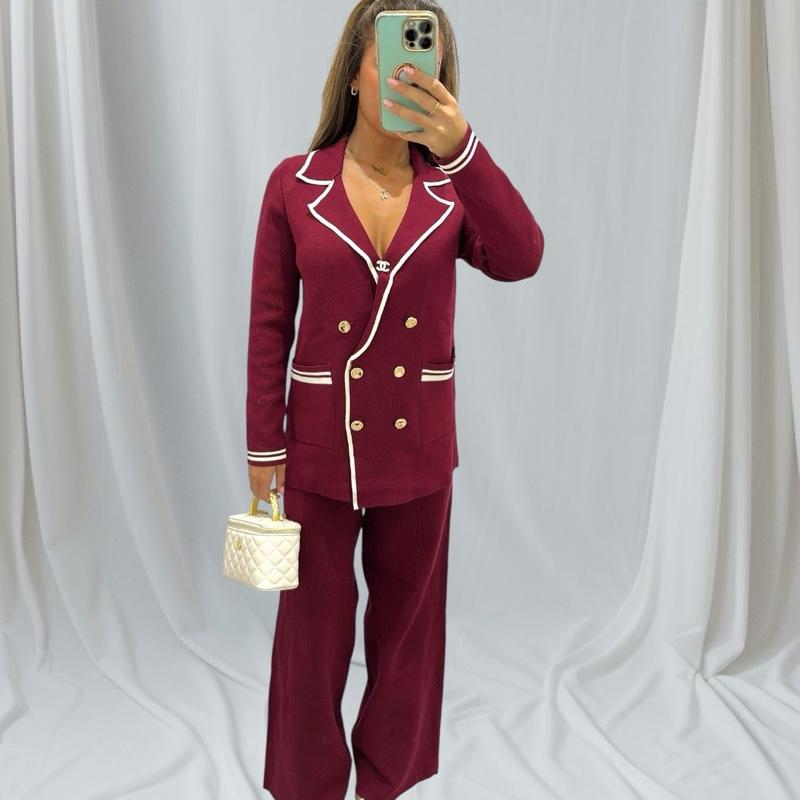 Fawn Cardigan With Gold Button Trousers