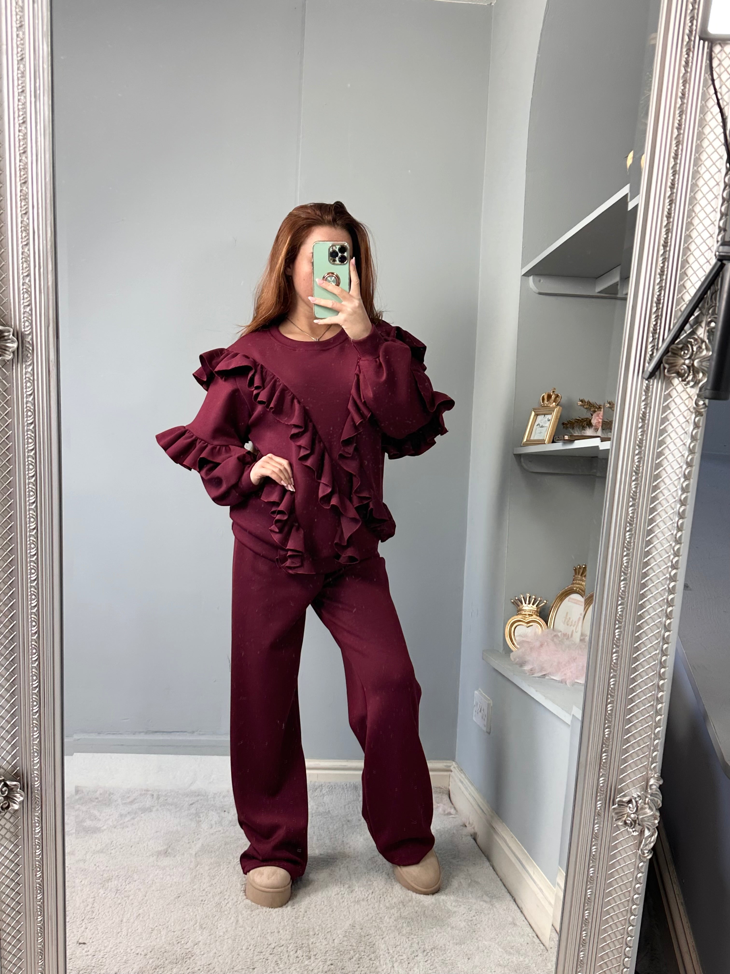 Ladies Fleeced Ruffled Flare & Frilly Long Sleeve Loungewear