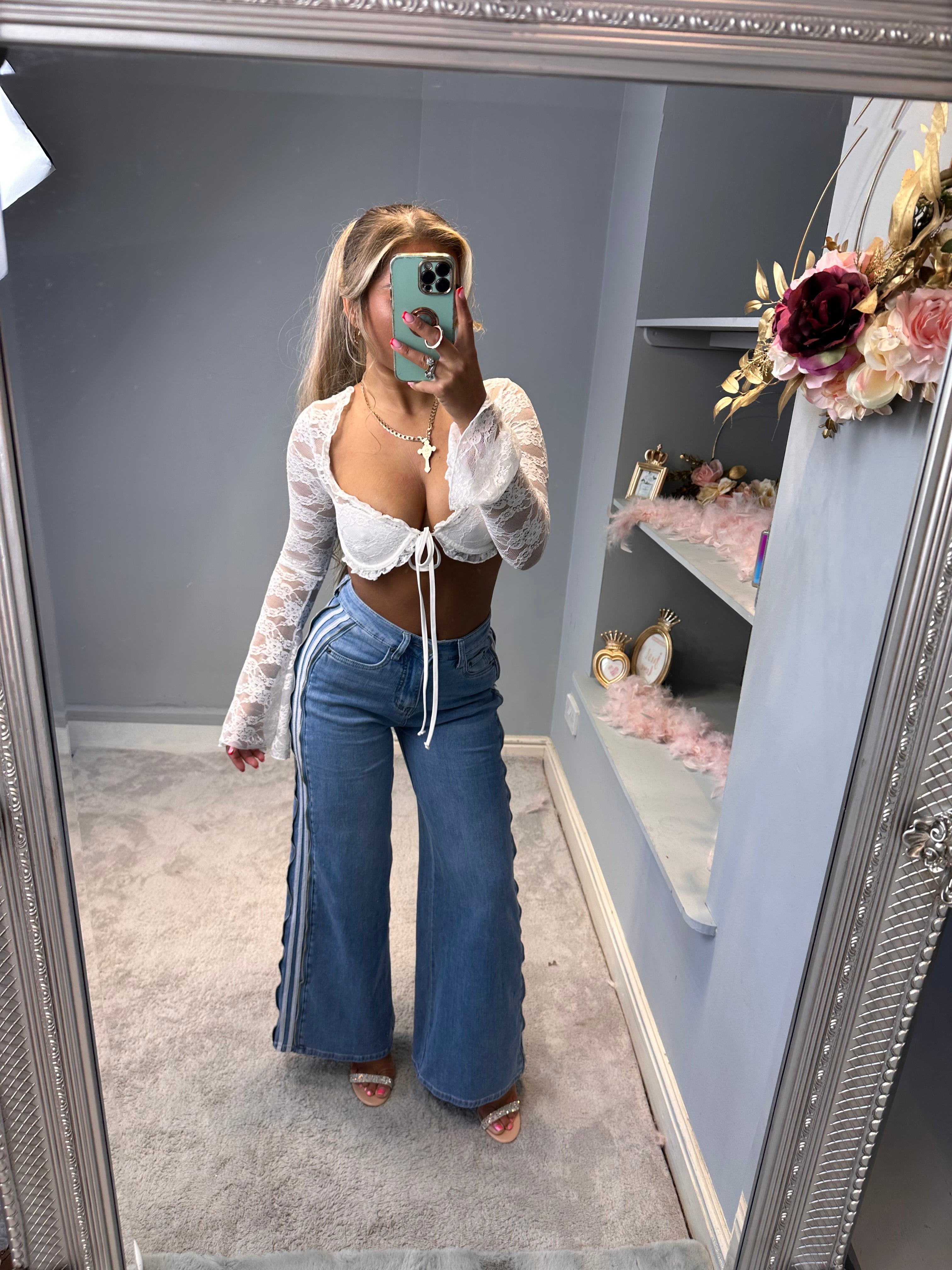 ARIANNA baggy jeans with stripe zipper pant