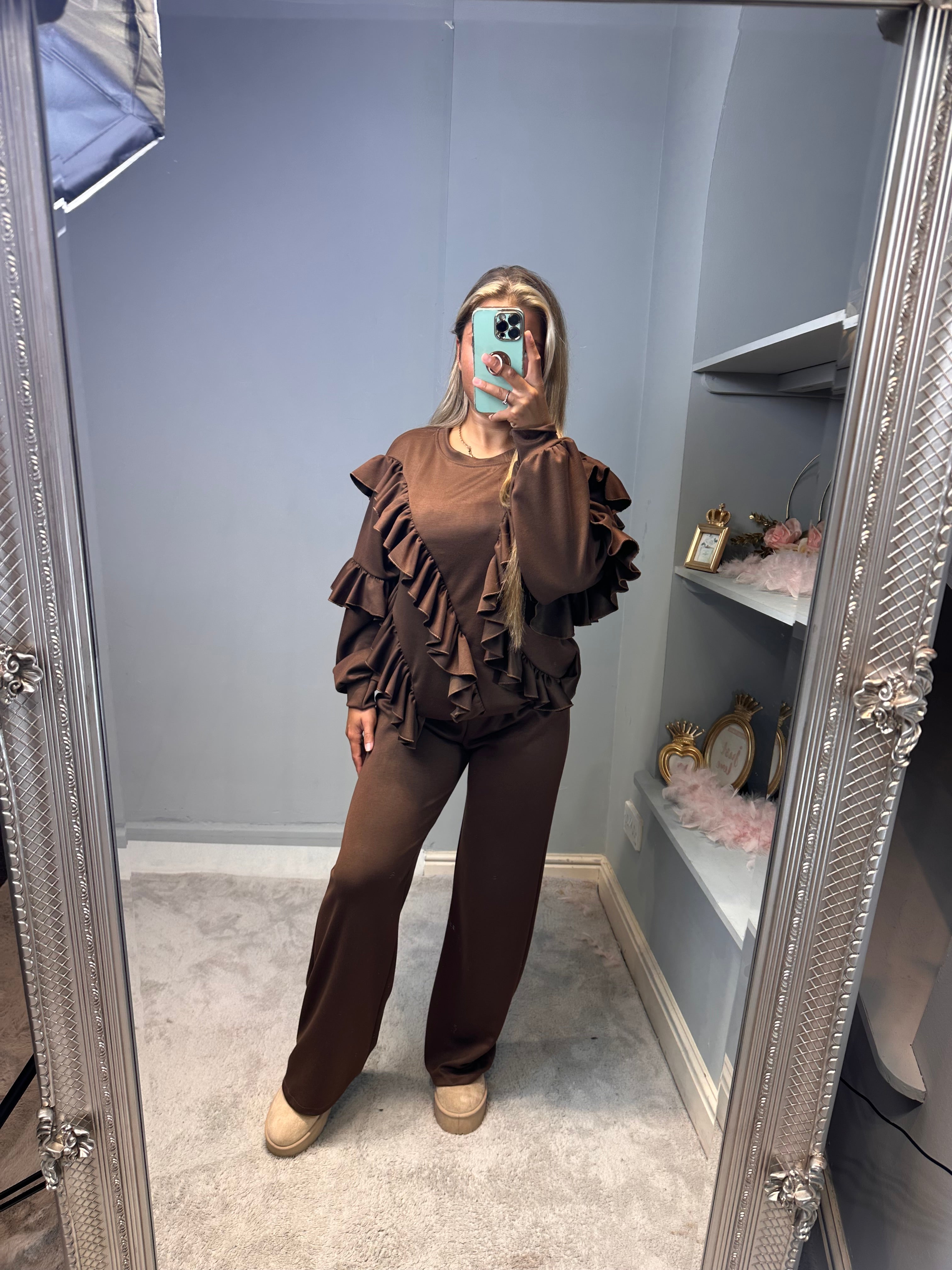 Ladies Fleeced Ruffled Flare & Frilly Long Sleeve Loungewear