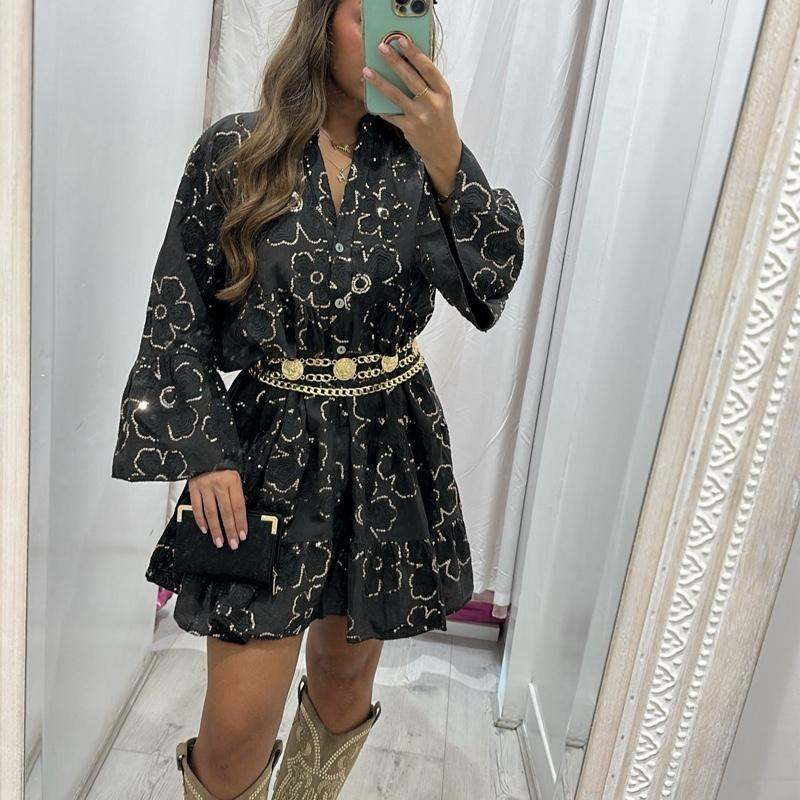 Tia Fitted Printed Long Sleeve Dress