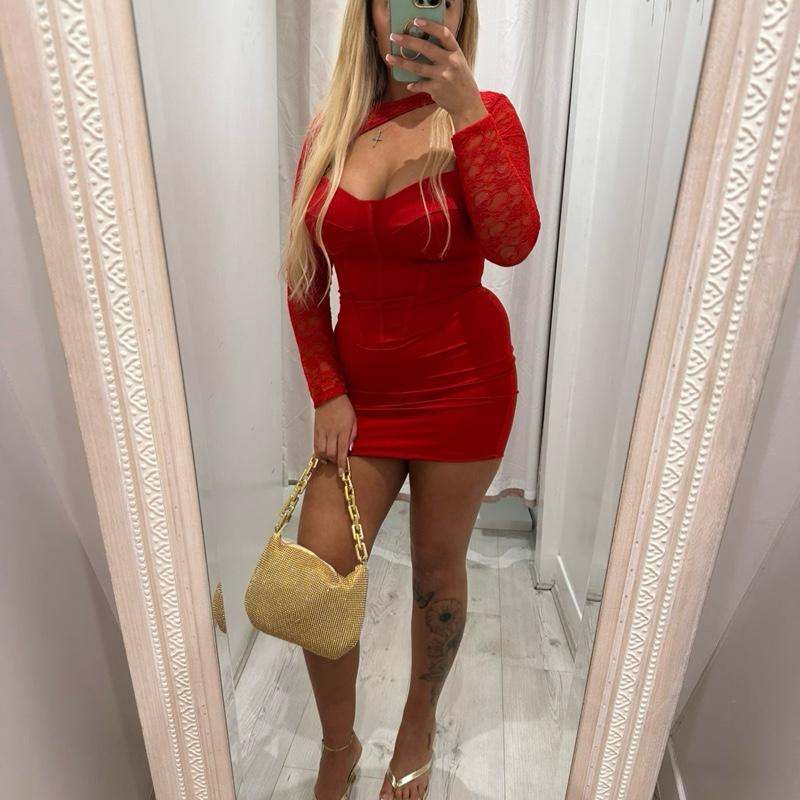 SLOANE Slinky Dress with Lace Sleeve