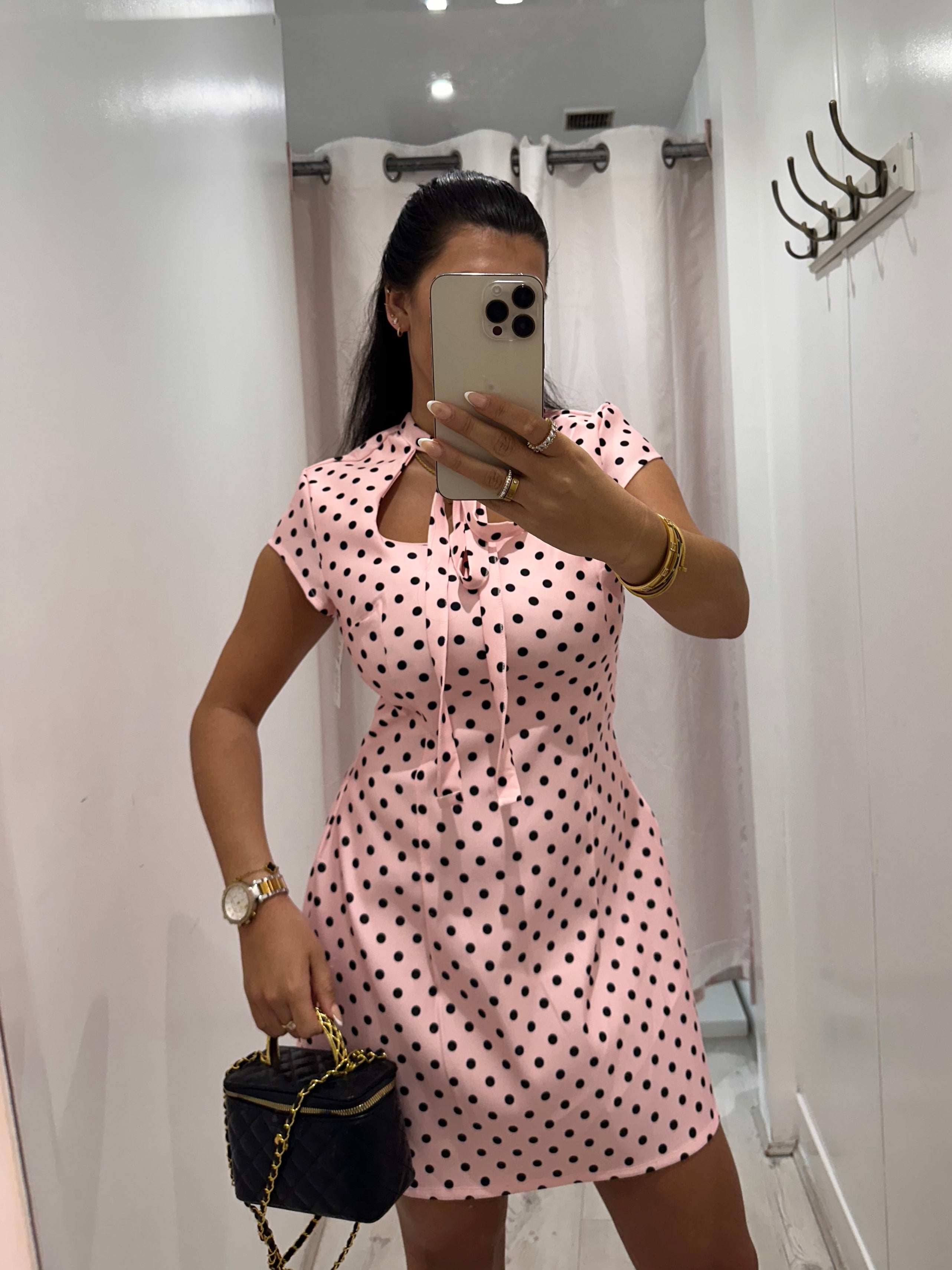 Kensington Polka Dot Dress short sleeves tie front casual womenswear
