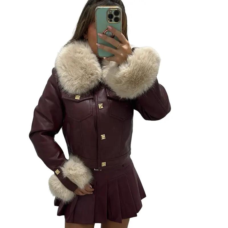 Yasmin Pu Leather Jacket With Fur Detailing