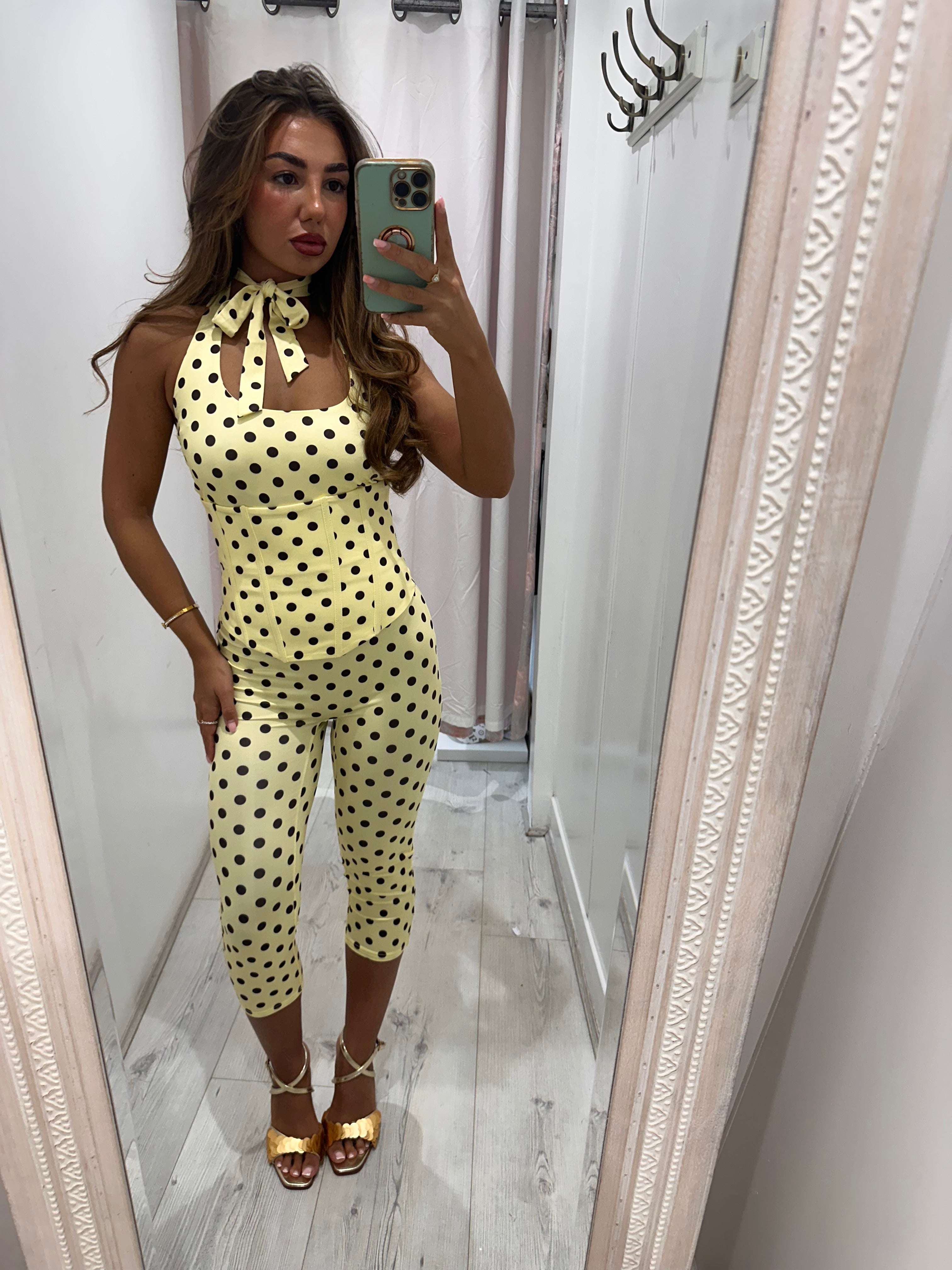 CARMEN Polka Dot tie back 3 piece capri set with playful polka dots and stylish tie-back design