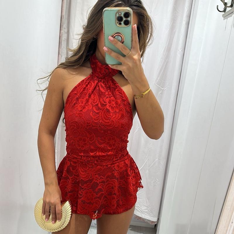 Dayna Red Halter Neck Playsuit