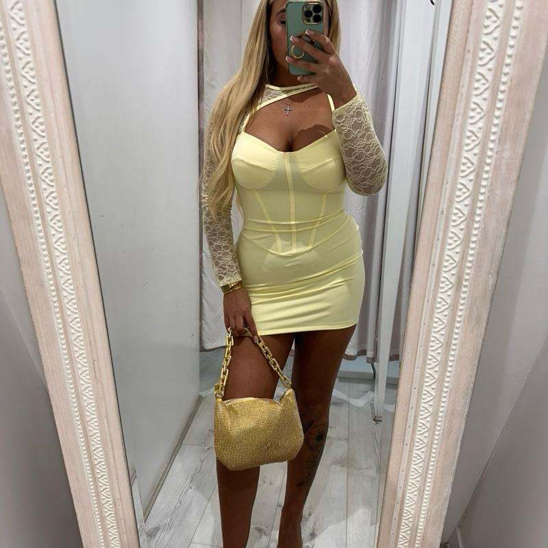 SLOANE Slinky Dress with Lace Sleeve