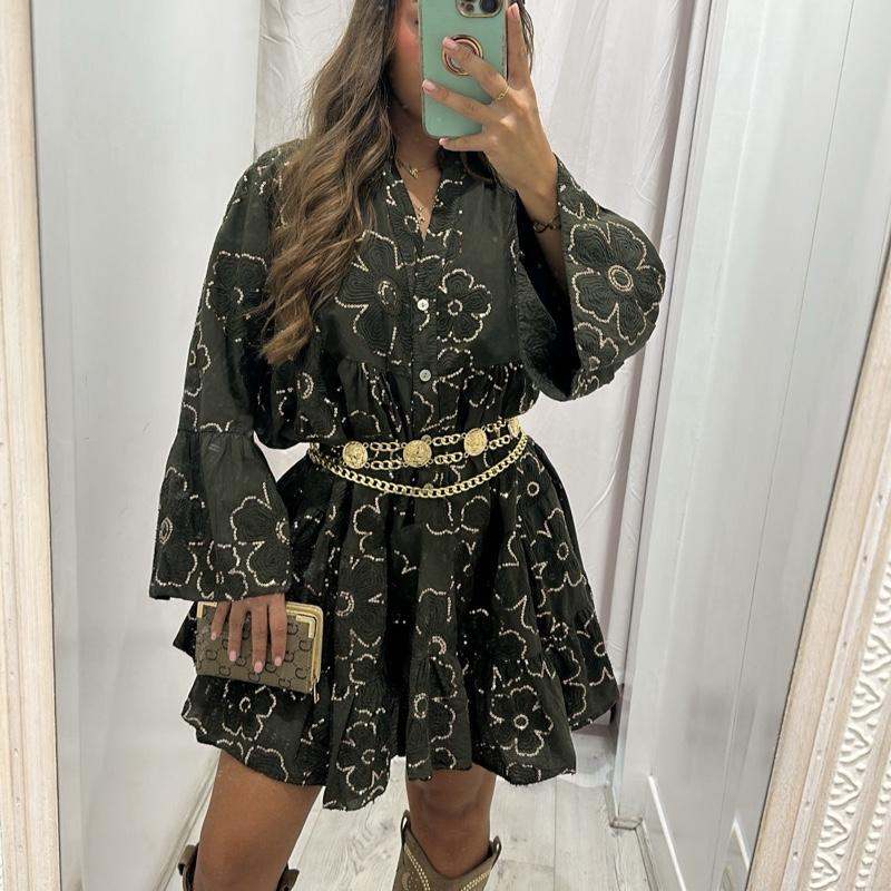 Tia Fitted Printed Long Sleeve Dress
