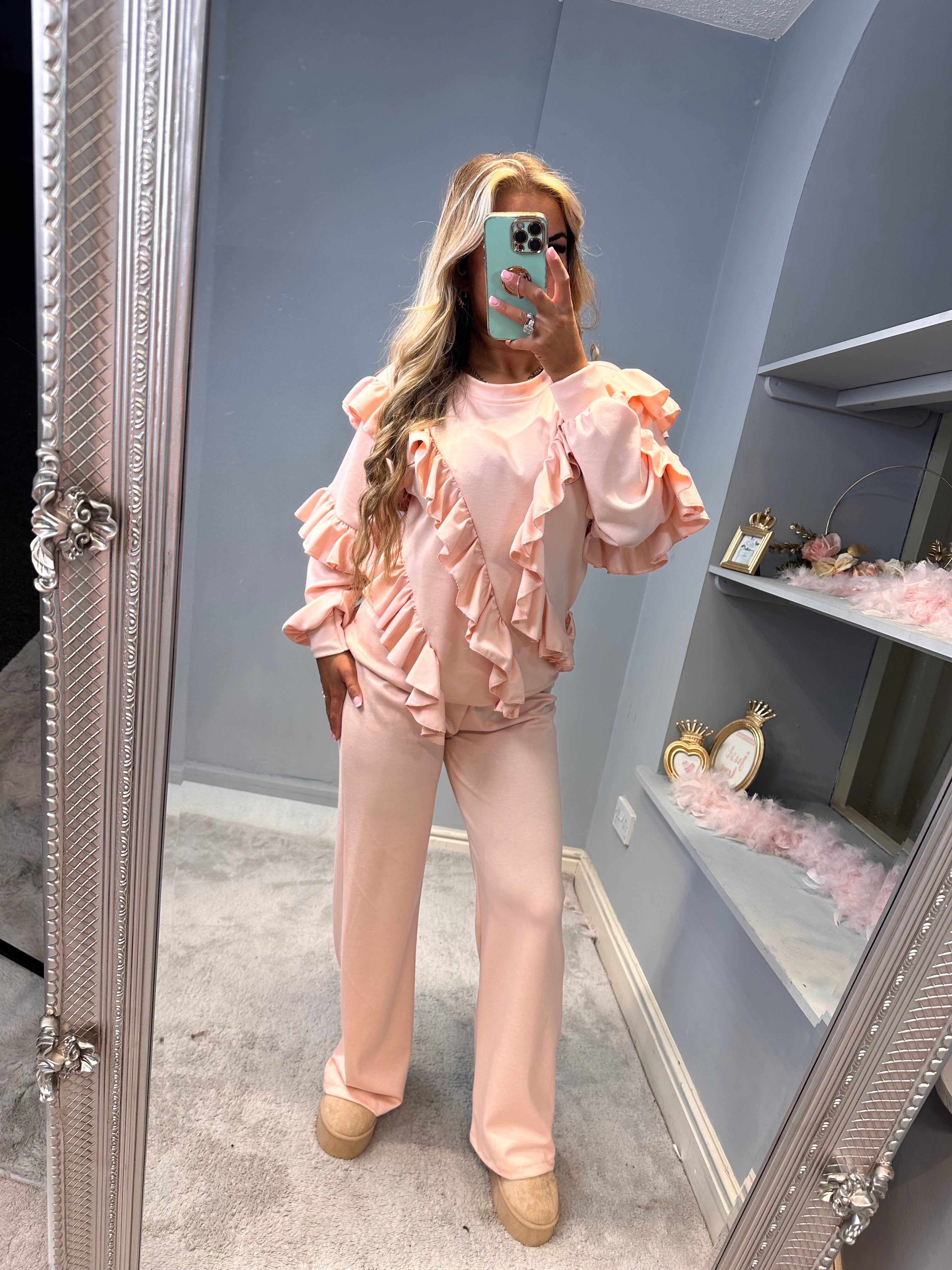 Ladies Fleeced Ruffled Flare & Frilly Long Sleeve Loungewear