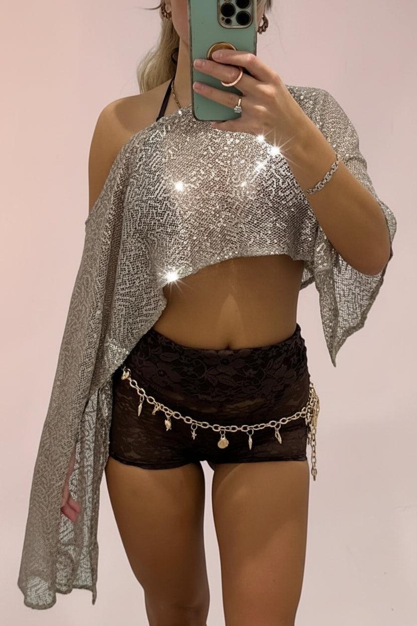 ISLAND Sequin Sheer Poncho