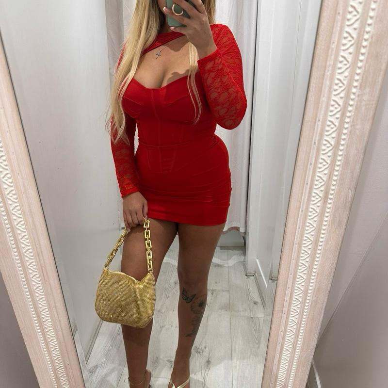 SLOANE Slinky Dress with Lace Sleeve