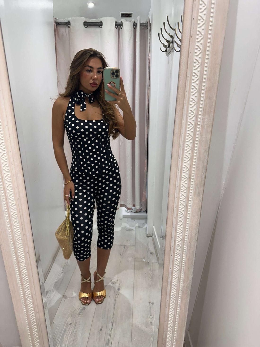 CARMEN Polka Dot tie back 3 piece capri set with playful polka dots and flirty design