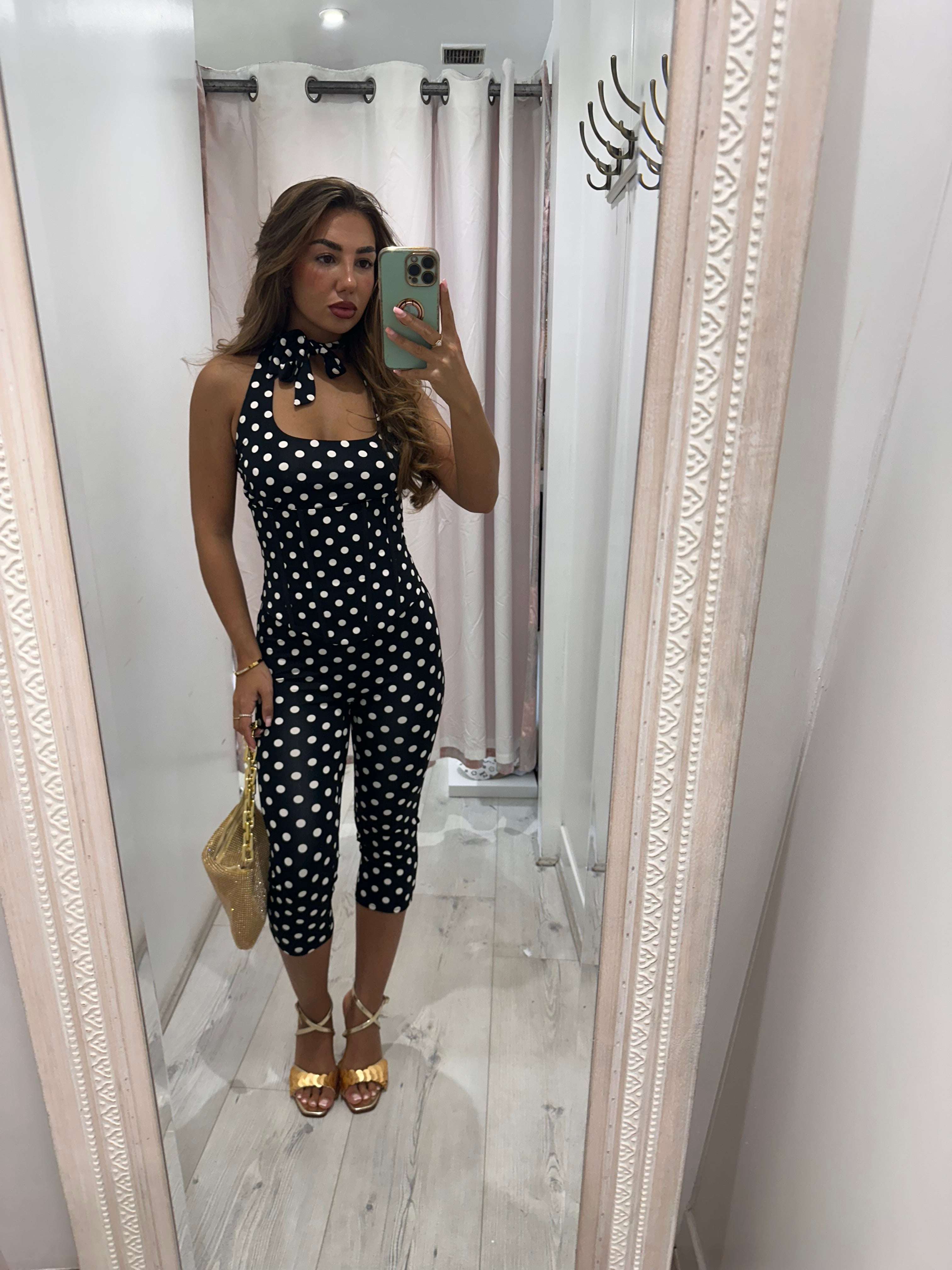 CARMEN Polka Dot tie back 3 piece capri set with playful polka dots and flirty design