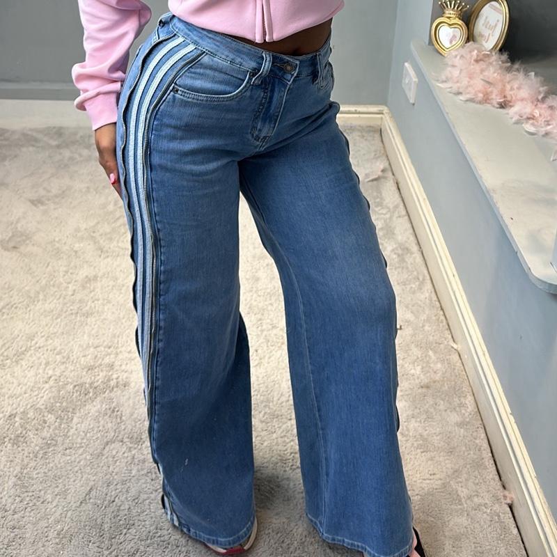 GWP Arianna Baggy Stripe Zipper Jeans