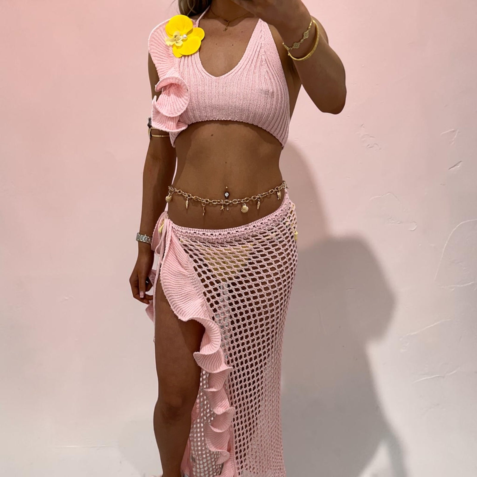 LOLA Crochet Ruffled Skirt & Top two peice Coord set