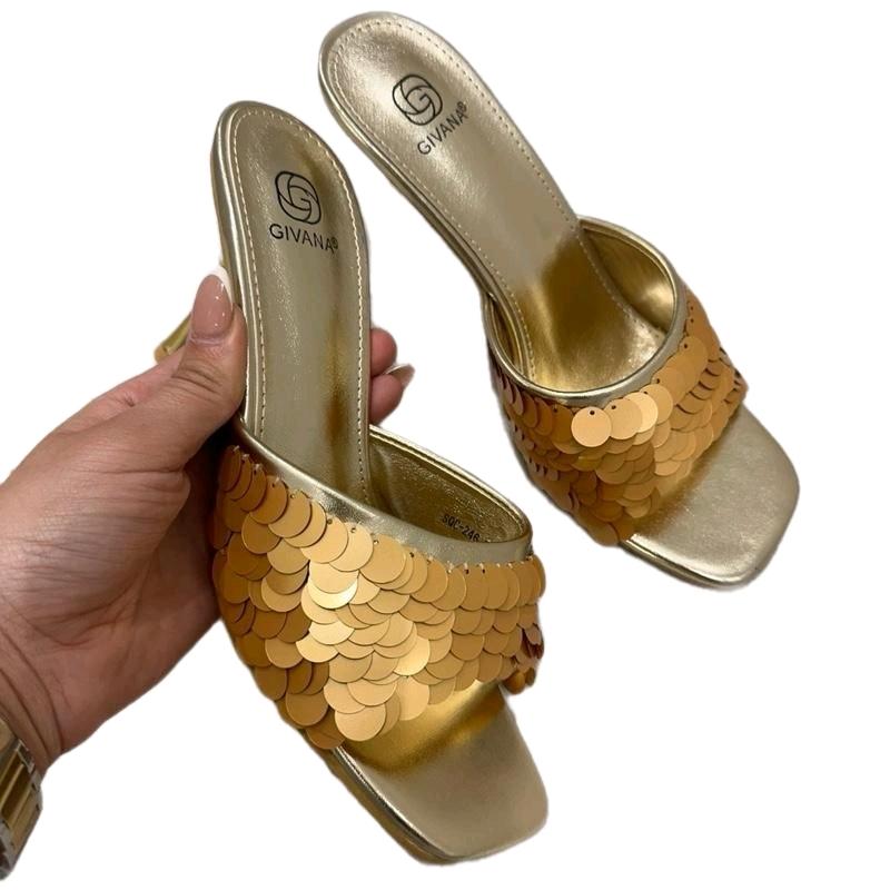 ATHENA Gold Sequin Mules