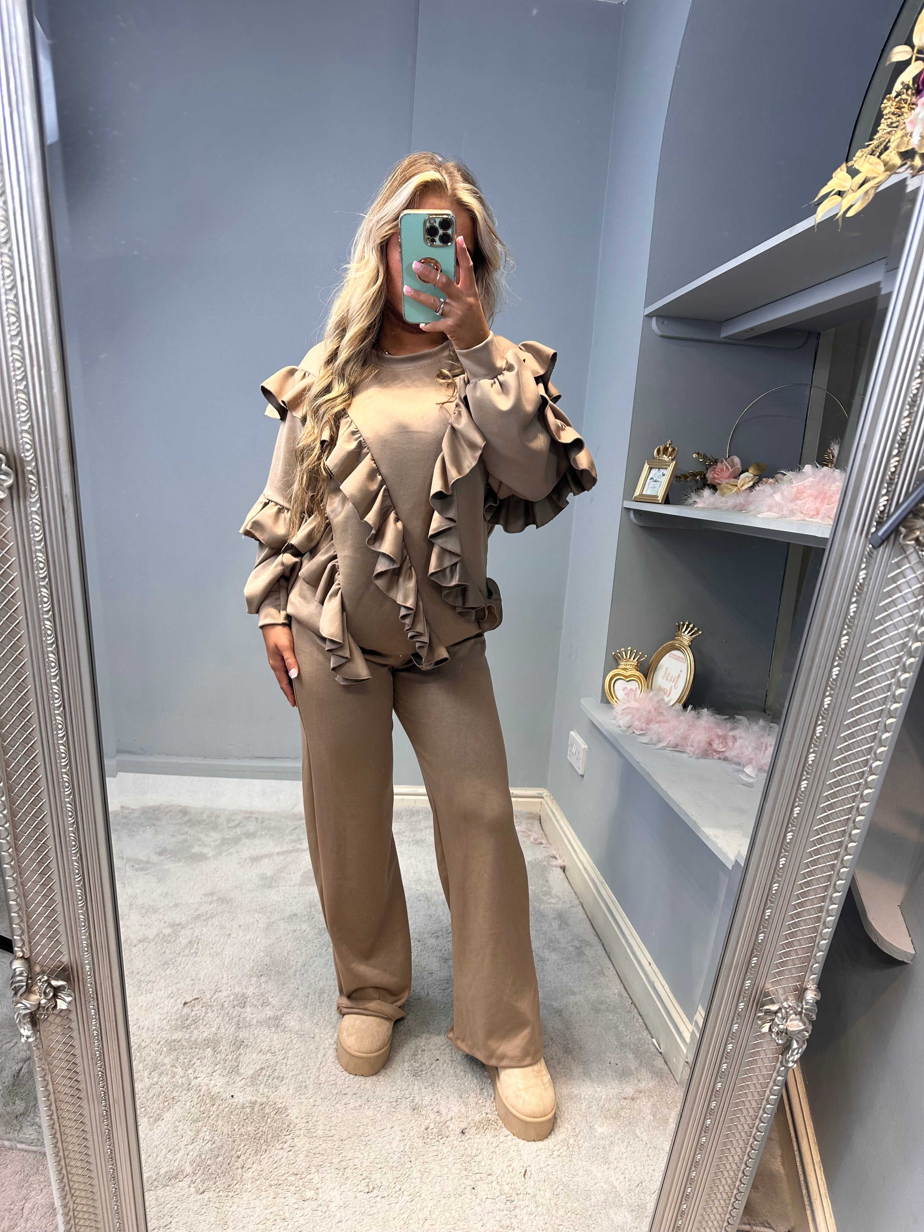 Ladies Fleeced Ruffled Flare & Frilly Long Sleeve Loungewear