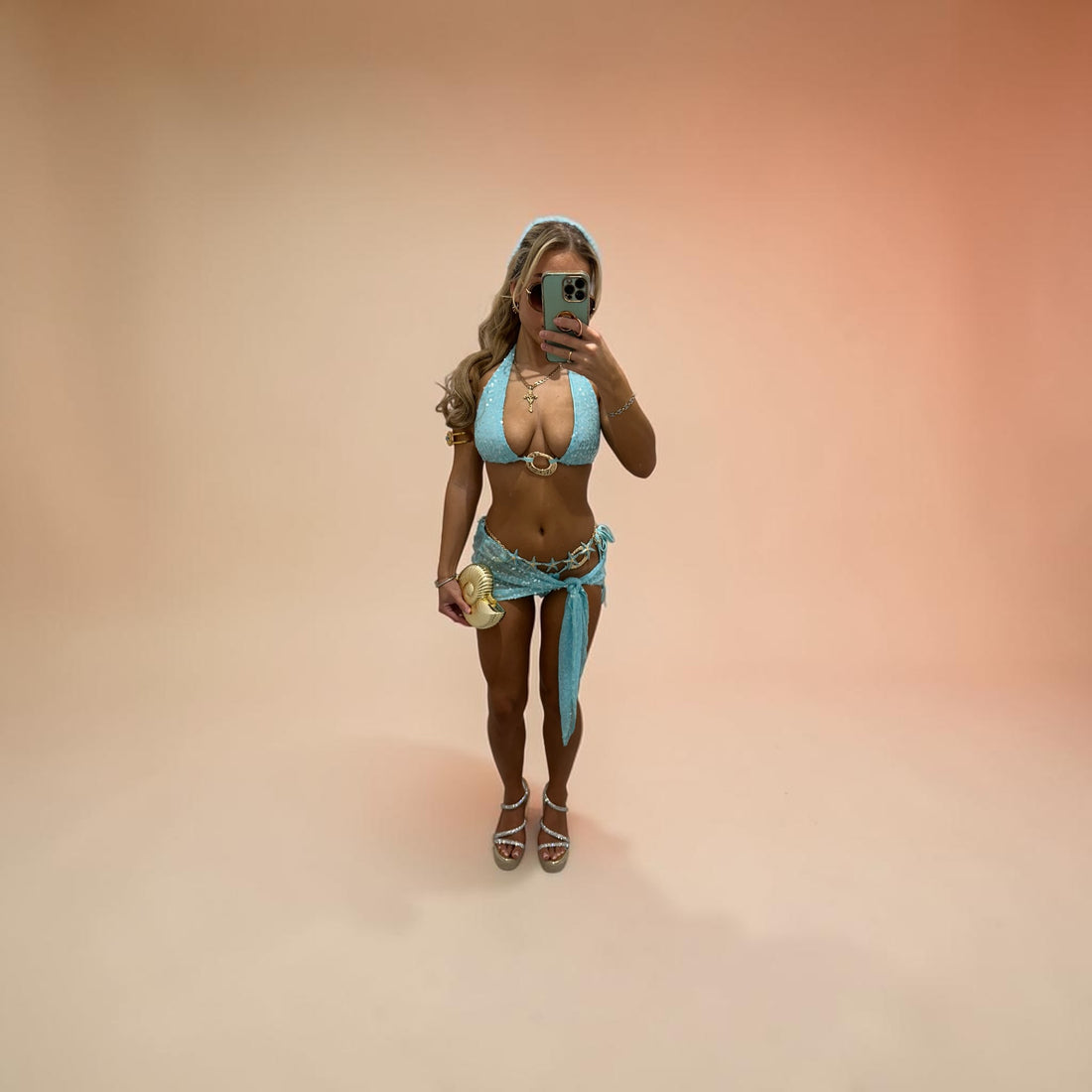 OCEAN BREEZE Sparkly Sequin Bikini Sarong 3 peice Holiday Coord Set