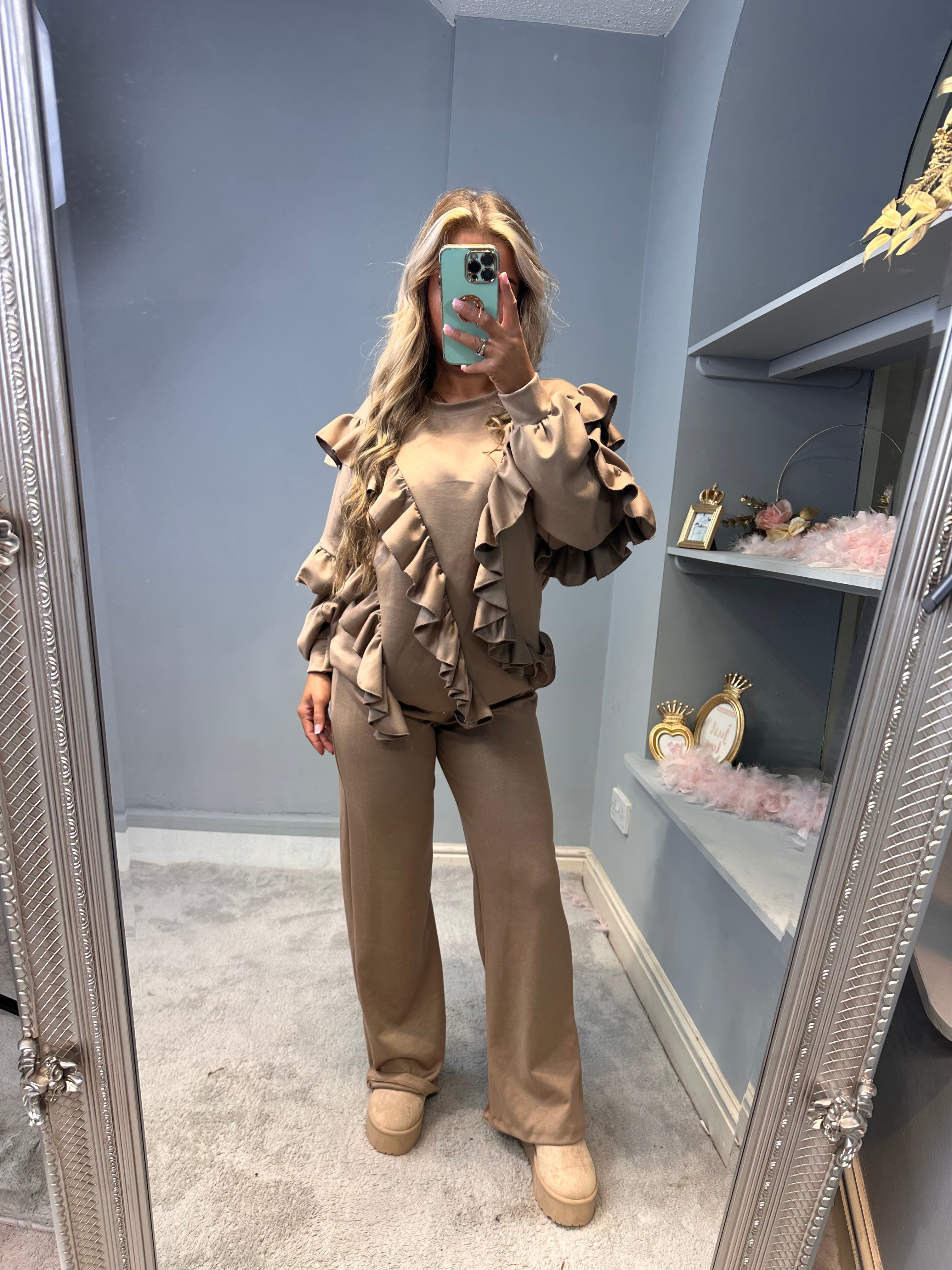 Ladies Fleeced Ruffled Flare & Frilly Long Sleeve Loungewear