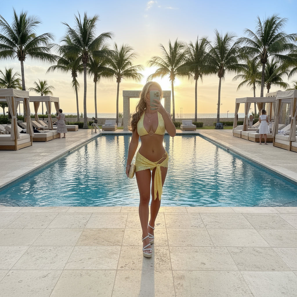OCEAN BREEZE Sparkly Sequin Bikini & Sarong 3 piece Holiday Coord Set
