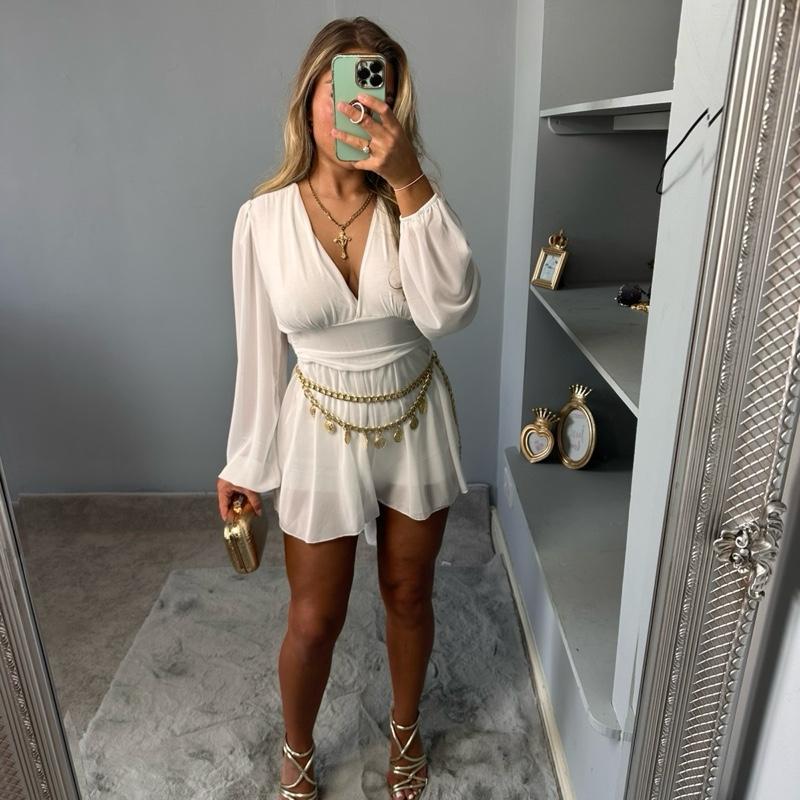 Dellilah Sheer Floaty V-Neck Summer Playsuit