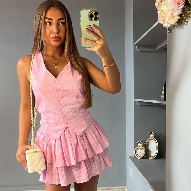 Holly Ruffled Skirt Button Waistcoat playsuit