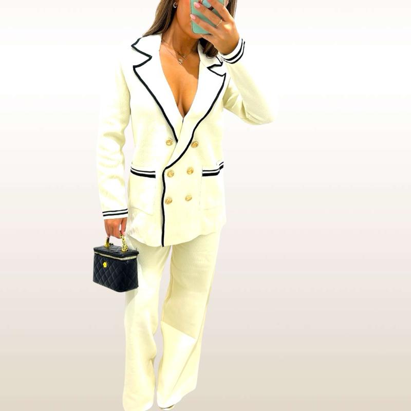 Fawn Cardigan With Gold Button Trousers