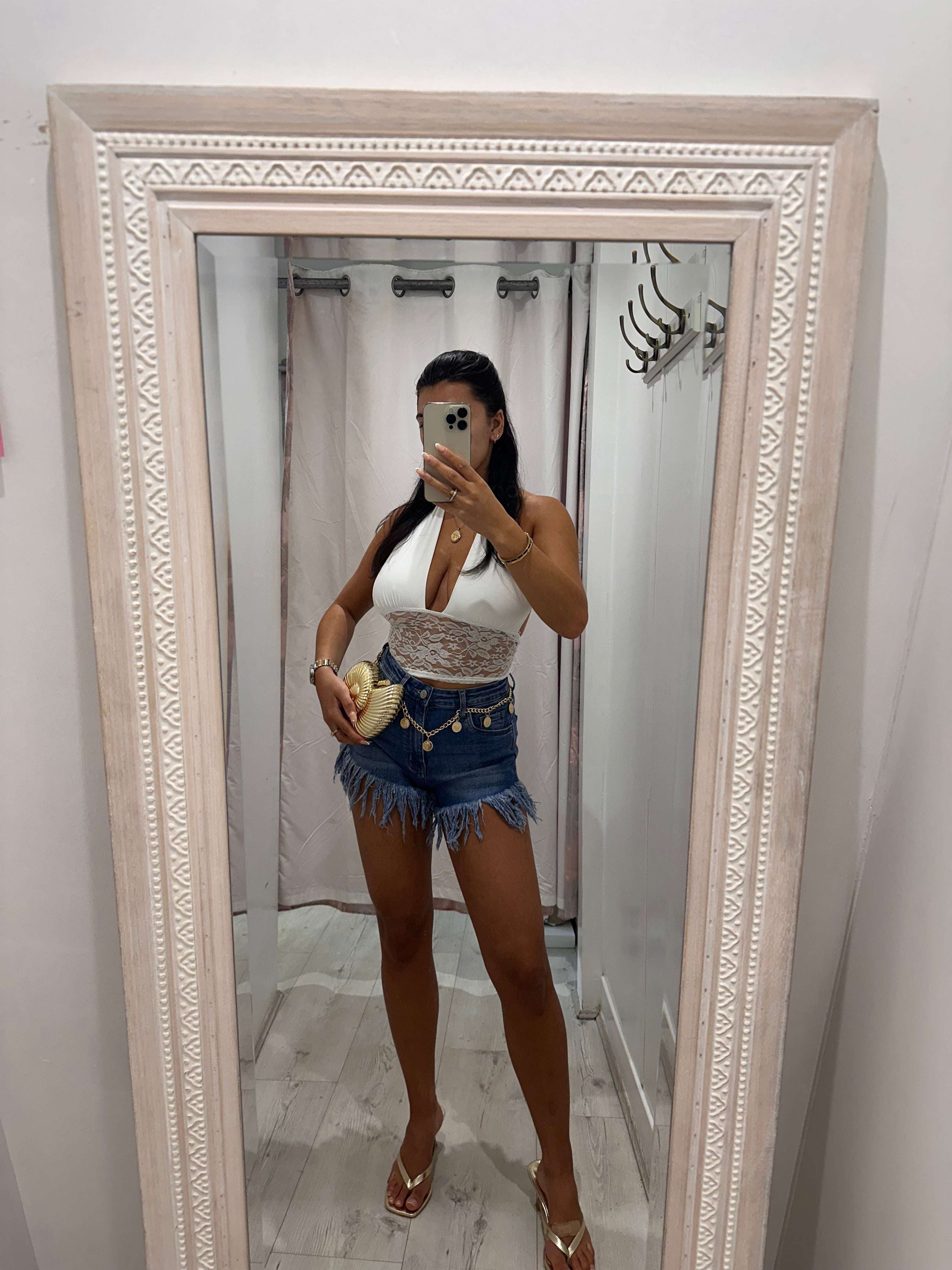 LULAH Denim Shorts with frills stylish and comfortable summer wear