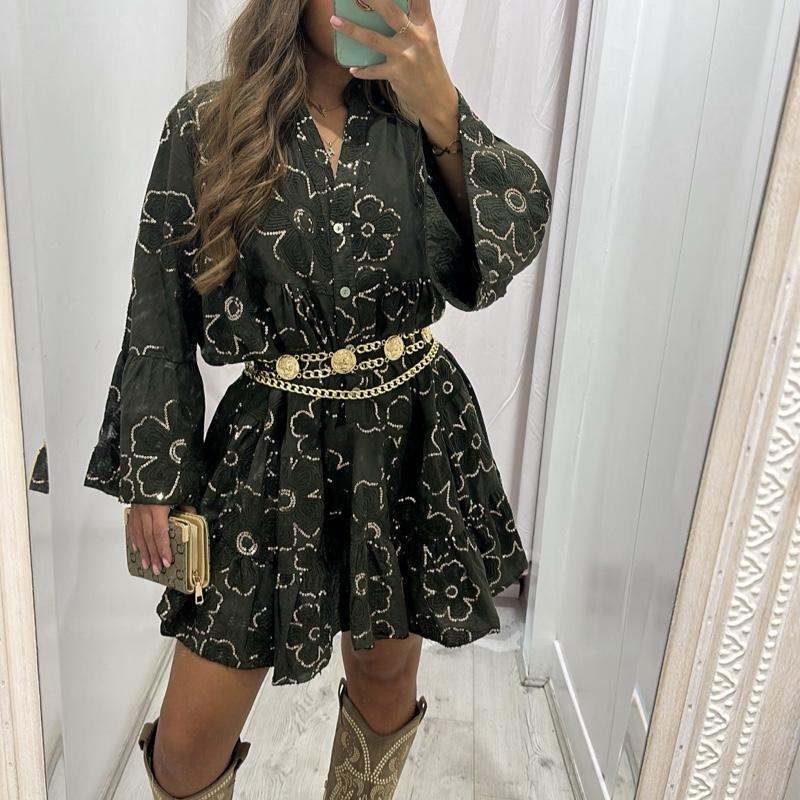 Robe Tia ajustée à manches longues imprimée