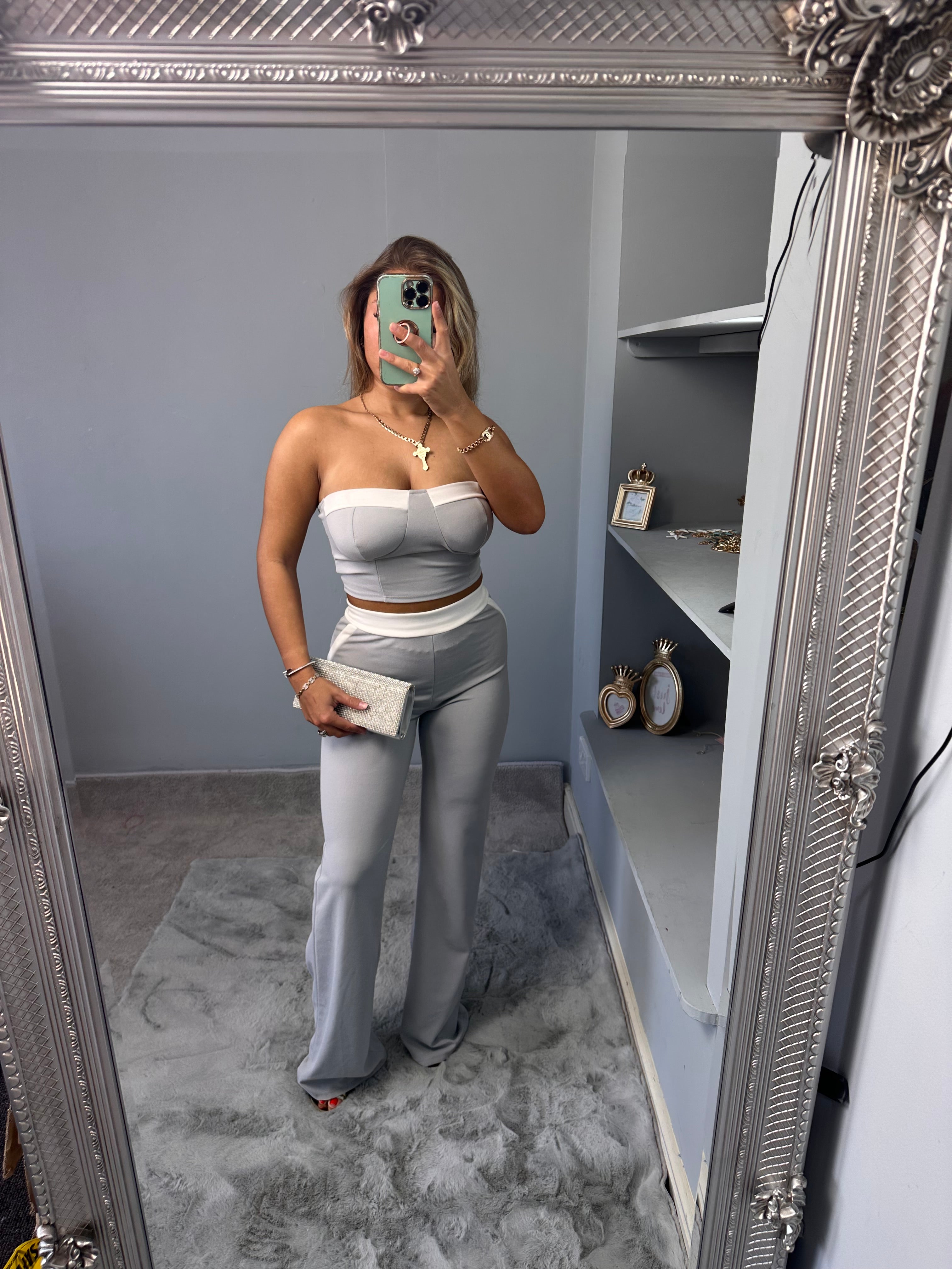 EMMIE bandeau fold over detail top & trousers
