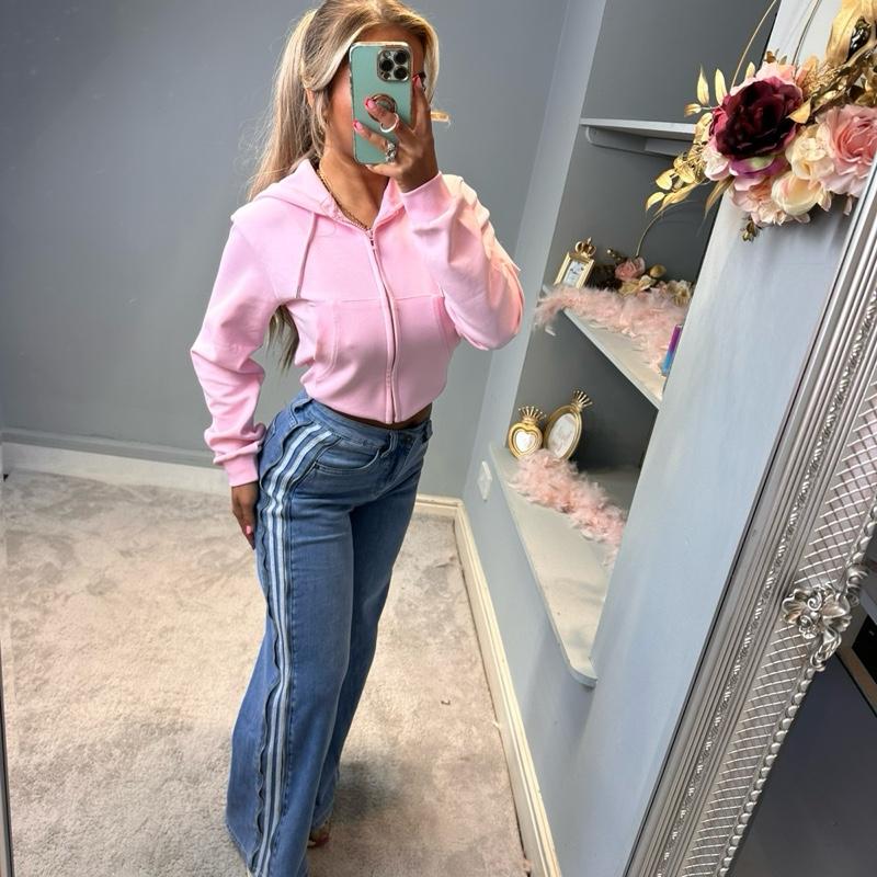 GWP Arianna Baggy Stripe Zipper Jeans