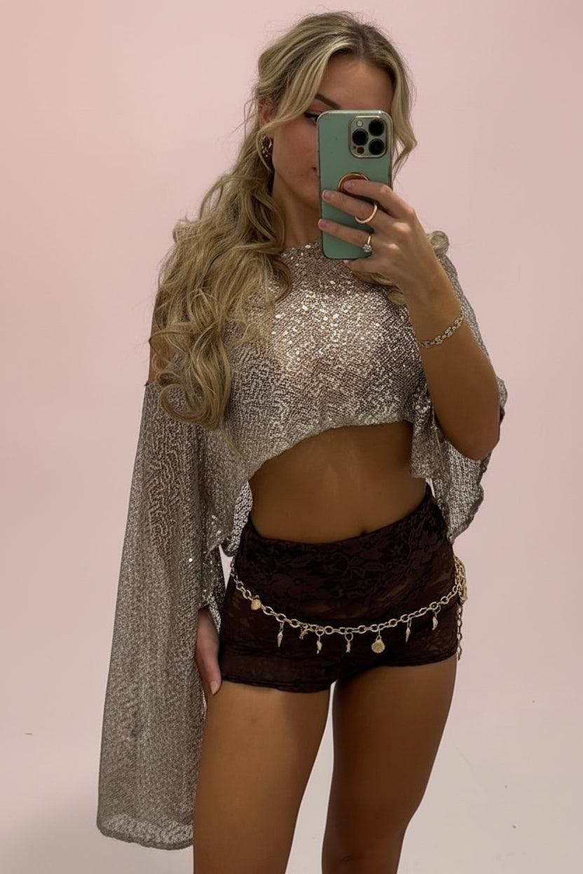 ISLAND Sequin Sheer Poncho