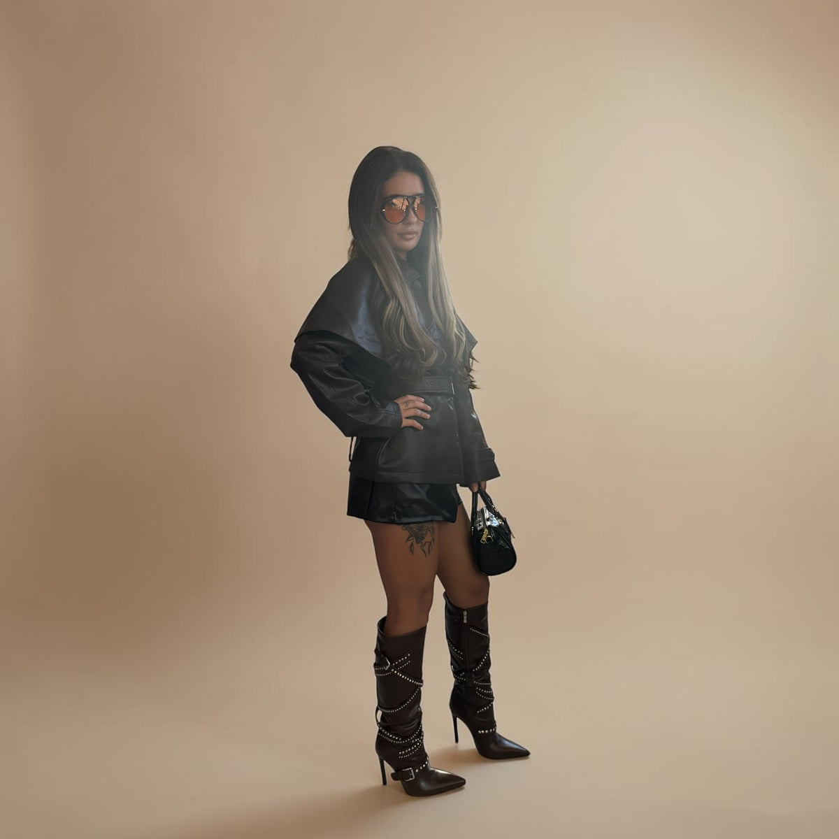 ASHANTE Stylish Leather Jacket With Belted Design