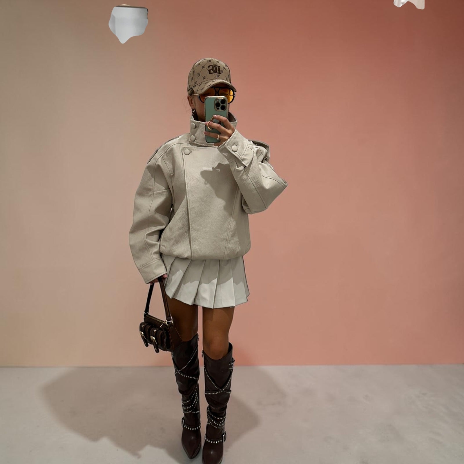 BROOKE Leather Jacket With High Collar Details