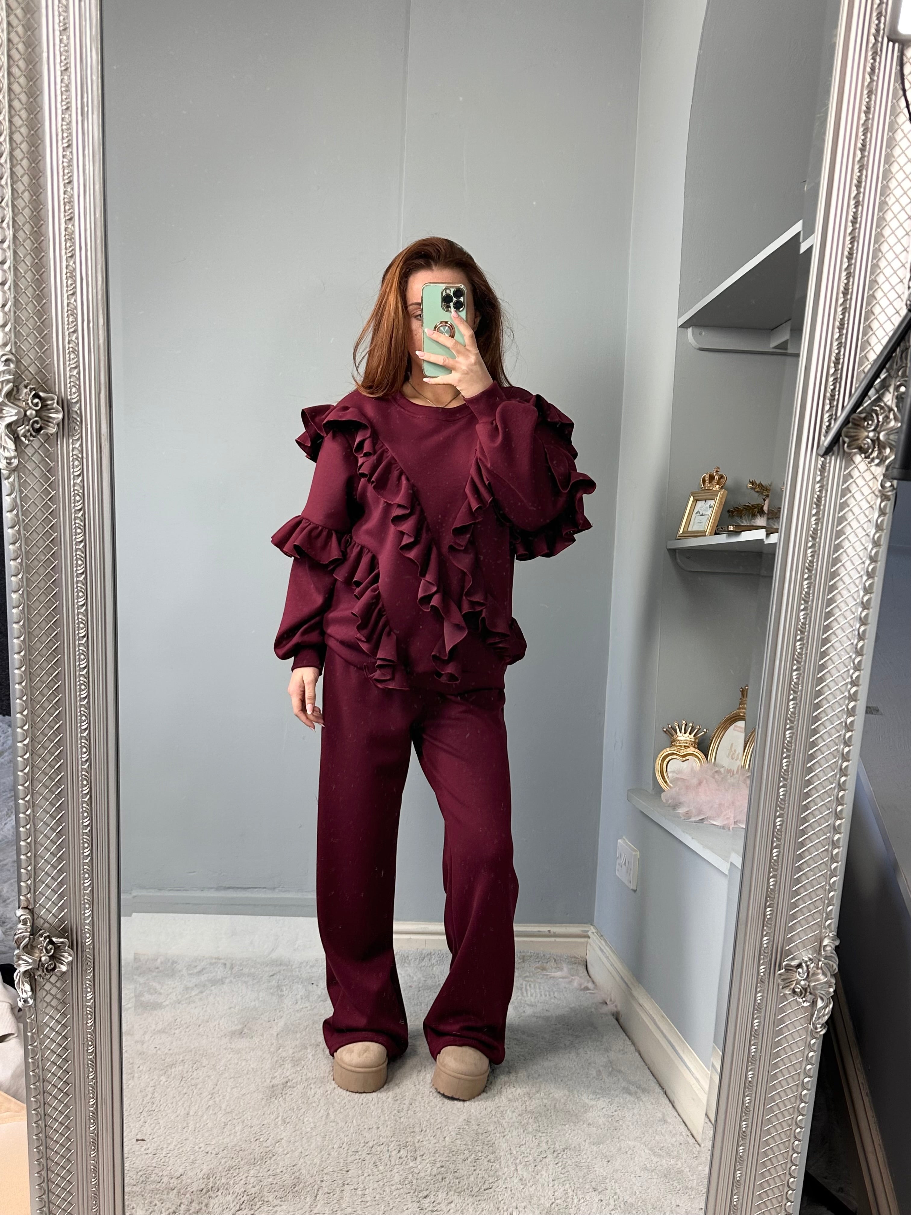 Ladies Fleeced Ruffled Flare & Frilly Long Sleeve Loungewear